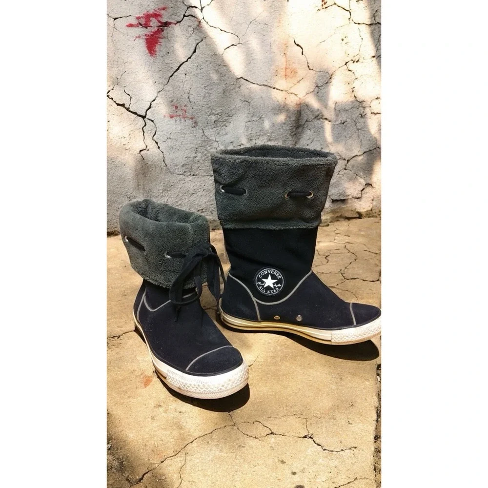 🔥RARE!Converse🤑Chuck Taylor🖤High Andover Fold Over Black Suede Boots Skater 8